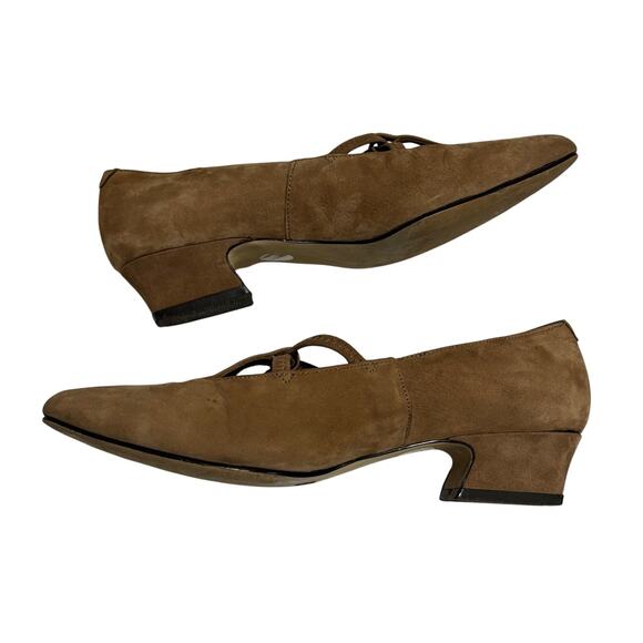 Vintage 1980's fawn brown suede leather Mary Janes classic low heel shoes - Picture 12 of 12